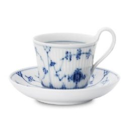 Blue Fluted Plain High Handle Cup & Saucer