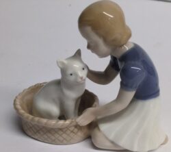 Girl with Cat in Basket Figurine