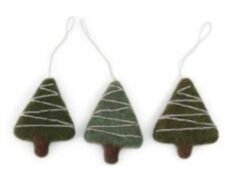 Set of 3 - Felt Green Trees w/Pearls Ornaments