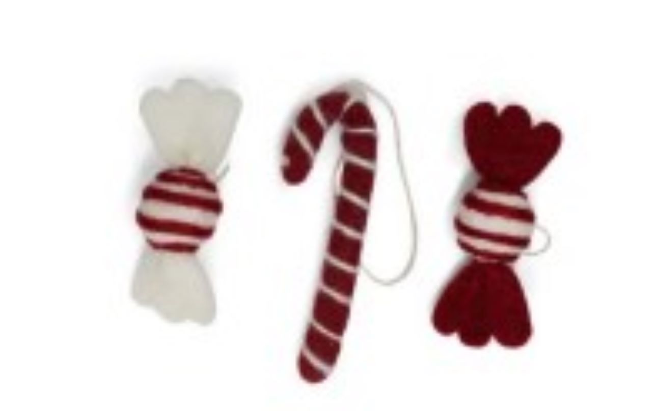 Set of 3 - Felt Mixed Candy Ornaments