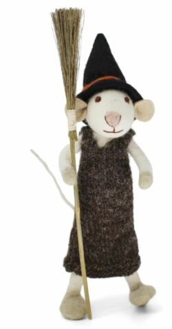 Big White Girly Mouse Broom & Brown Dress