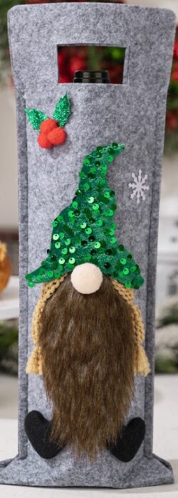 Christmas Gnome Wine Bottle Bag Grey