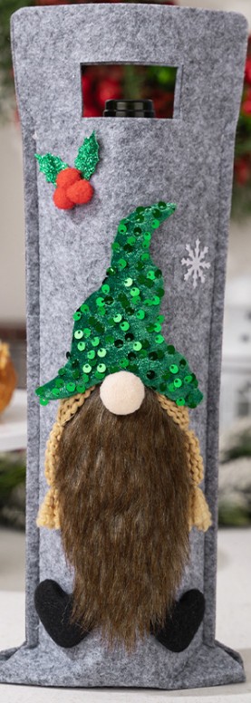 Christmas Gnome Wine Bottle Bag Grey