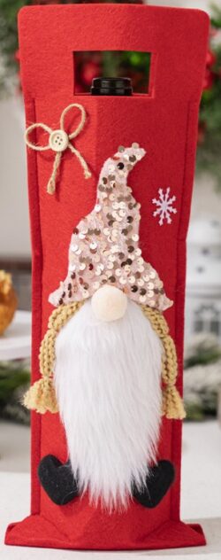 Christmas Gnome Wine Bottle Bag Red