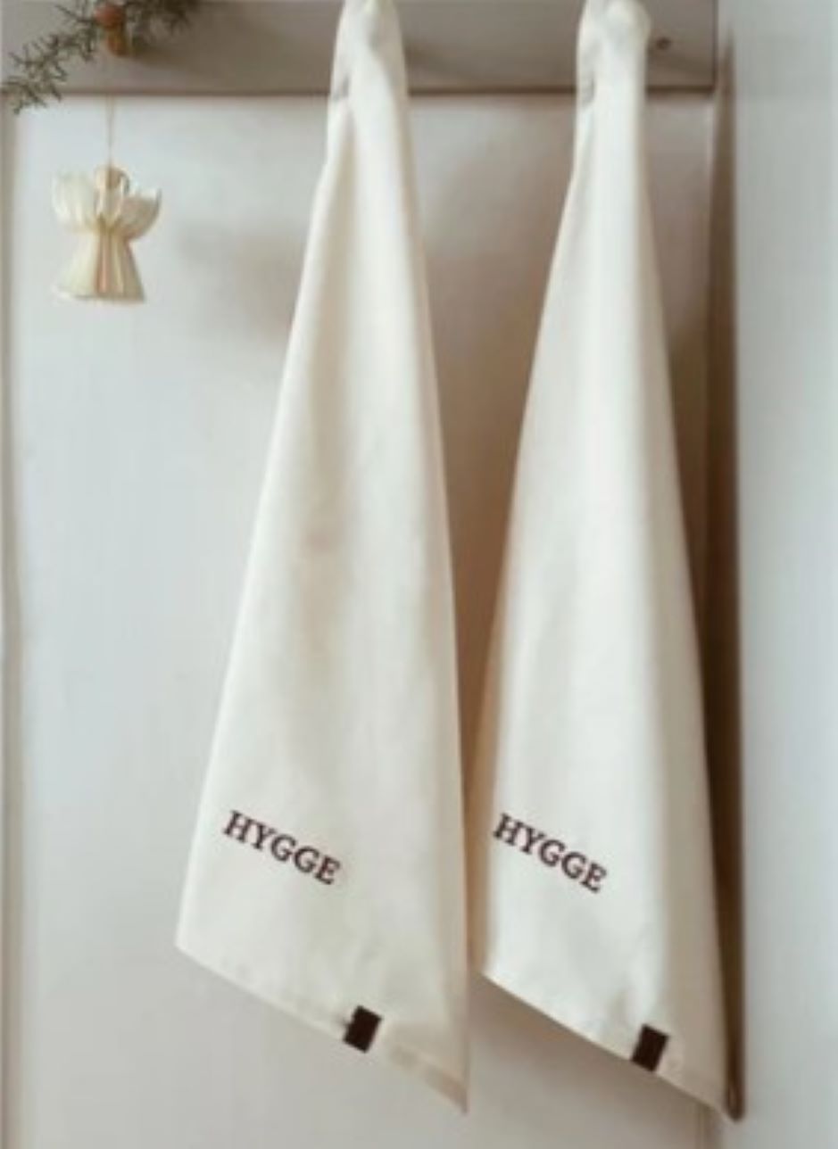 Embroidered Hygge Tea Towel