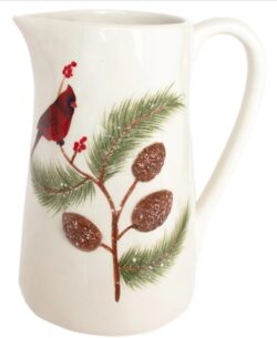 Pinecones & Cardinals Ceramic Christmas Pitcher