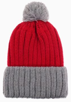 Coarse Knitted Santa Beanie Classic Grey and Red