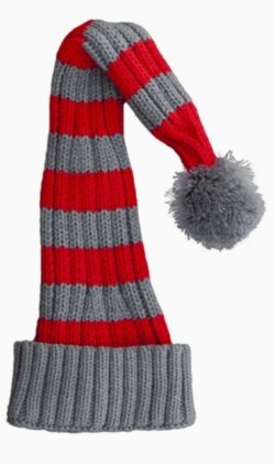 Coarse Knitted Santa Hat - Grey and Red Stripes