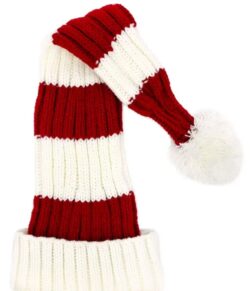 Coarse Knitted Santa Hat - White and Red Stripes