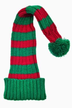Coarse Knitted Santa Hat - Green and Red Stripes